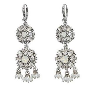 Faux Pearl and Crystal Double Drop Earrings